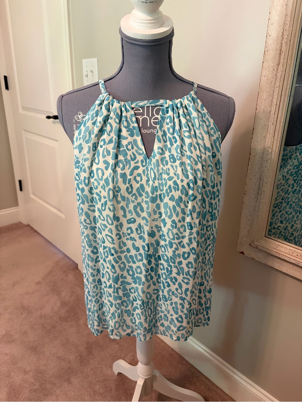 Fifteen Twenty Teal Leopard-Print Halter Blouse